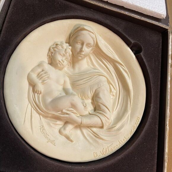 1978 Madonna Profetica Carved Alabastor 3D Plate Italy Madonne‎ Viuenti - Picture 2 of 12